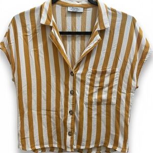 Bershka Mustard and White Striped Button Down Shirt